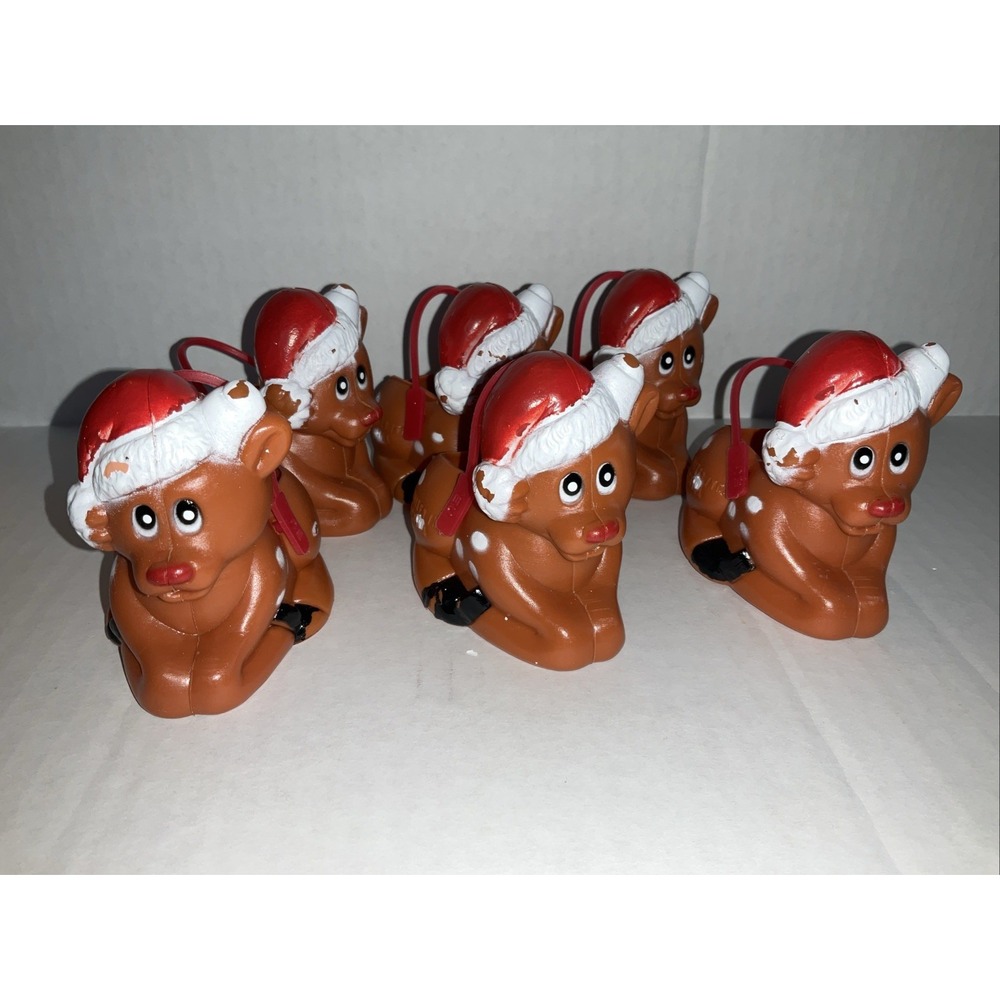 6 Vintage Plastic Christmas Reindeer Ornaments Treat Holders Easter Unlimited